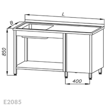 Stół ze zlewem 1-komorowym, szafką i półką Egaz E2085 1800x700x850 mm