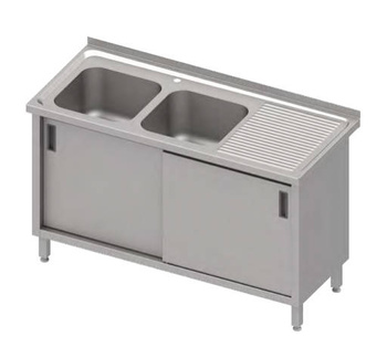 Stół ze zlewem 2-kom.(L),drzwi suwane 1200x600x850 mm, blat tłoczony