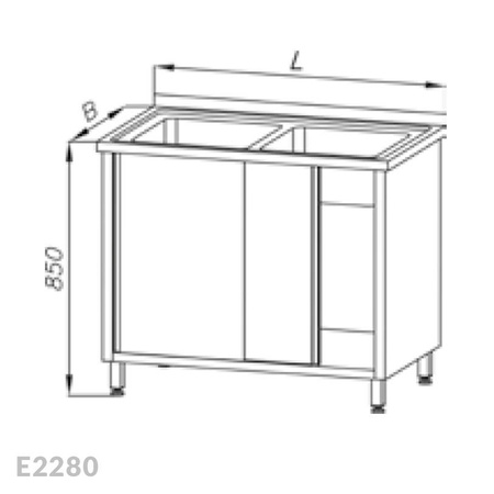 Stół ze zlewem 2-komorowym i szafką, drzwi suwane Egaz E2280 1100x700x850 mm