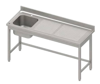 Stół ze zlewem 1-kom.(L),bez półki 1700x600x850 mm, blat tłoczony,rant puszkowy 100x15x10