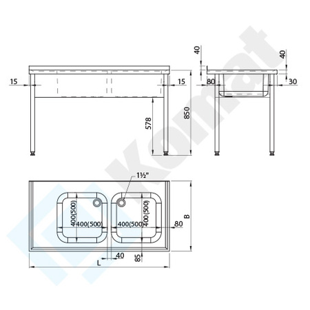 Stół ze zlewem dwukomorowym 1200x600 mm KST-121