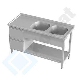 Stół ze zlewem dwukomorowym szufladami i półką 1500x700 mm KST-125