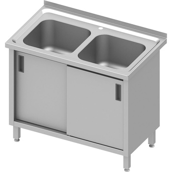 Stół ze zlewem 2-kom.,drzwi suwane blat tłoczony, 1000x600x850 mm