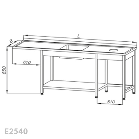 Stół ze zlewem 1-komorowym, miejscem na zmywarkę i otworem na odpadki Egaz E2540 2500x700x850 mm