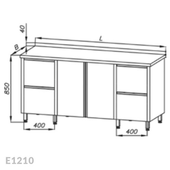 Stół roboczy z szafką z drzwiami skrzydłowymi i z 2-ma blokami 2-ch szuflad Egaz E1210 1900x700 mm