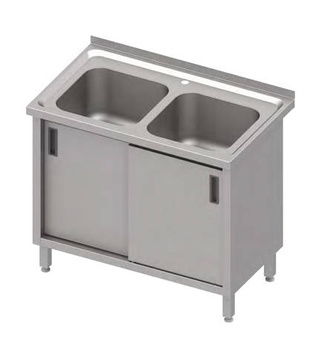 Stół ze zlewem 2-kom.,drzwi suwane 1000x600x850 mm, blat tłoczony