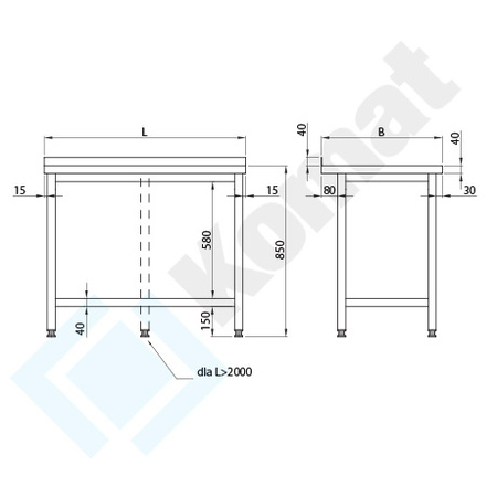 Stół przyścienny z półką 900x700 mm KST-003