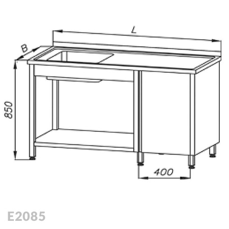 Stół ze zlewem 1-komorowym, szafką i półką Egaz E2085 1200x700x850 mm