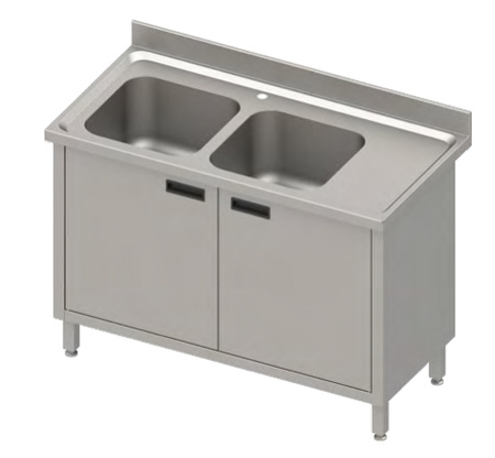 Stół ze zlewem 2-kom.(L),drzwi skrzydłowe 1300x600x850 mm, blat tłoczony,rant puszkowy 100x15x10