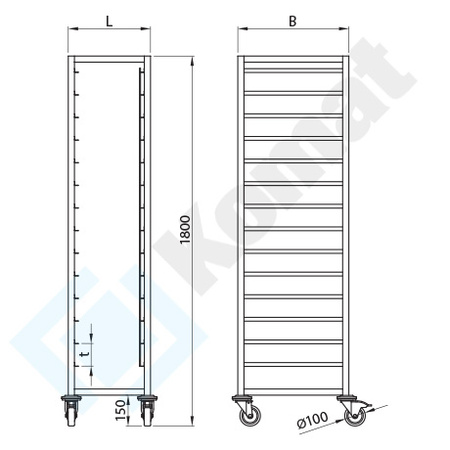 Regał jezdny na tace 870x610 mm t=110 KRT-354