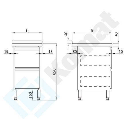 Stół przyścienny z szufladami 600x600 mm KST-024