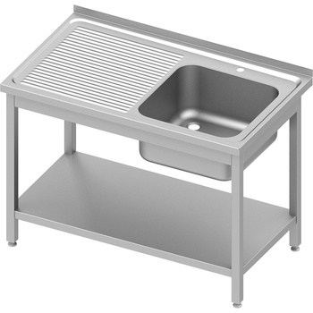 Stół stalowy z półką ze zlewem 1-komorowym prawym, skręcany, blat tłoczony,1000x600x850 mm