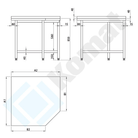 Stół przyścienny narożny 1000x900 mm KST-004
