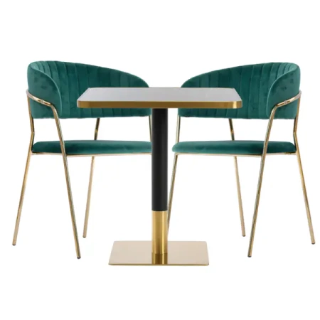 Zestaw kawiarniany złoty ARP608 czarny stolik+ 2 krzesła Glamour zielone