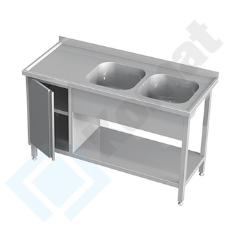 Stół ze zlewem dwukomorowym szafką i półką 2300x700 mm KST-126