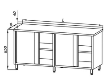 Stół roboczy z 2 szafkami, drzwi suwane Egaz E1120 2100x600 mm