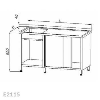 Stół ze zlewem 1-komorowym szafką i półką, drzwi suwane Egaz E2115 2200x600x850 mm