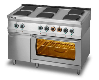 Kuchnia elektryczna 6-płytowa (płyty kwadratowe) z piekarnikiem elektrycznym GN2/1 i szafką