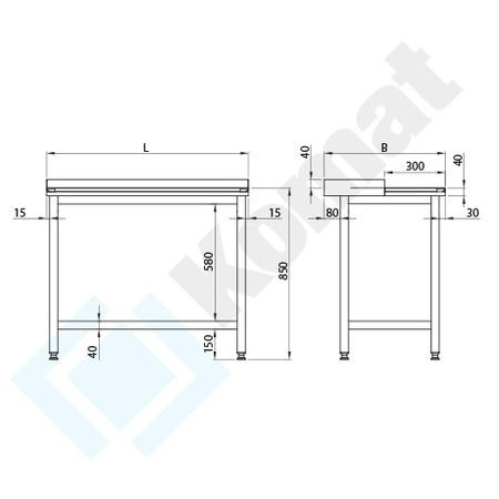 Stół przyścienny z deską z polietylenu 800x600 mm KST-011