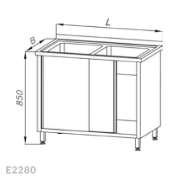 Stół ze zlewem 2-komorowym i szafką, drzwi suwane Egaz E2280 1600x700x850 mm