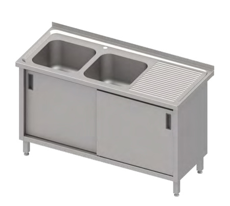 Stół ze zlewem 2-kom.(L),drzwi suwane 1100x600x850 mm, blat tłoczony