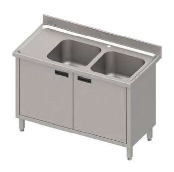 Stół ze zlewem 2-kom.(P),drzwi skrzydłowe 1400x700x850 mm, blat tłoczony,rant puszkowy 100x15x10