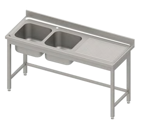 Stół ze zlewem 2-kom.(L),bez półki 1700x700x850 mm, blat tłoczony,rant puszkowy 100x15x10