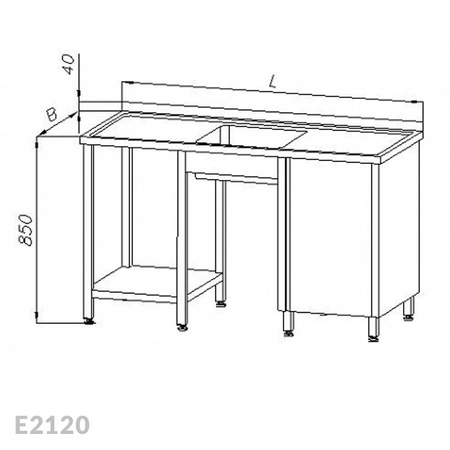 Stół ze zlewem 1-komorowym szafką i półką Egaz E2120 1900x600x850 mm