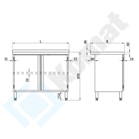 Stół przyścienny z drzwiami skrzydłowymi 2000x700 mm KST-023