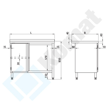 Stół przyścienny z szafką i półką 1200x600 mm KST-033