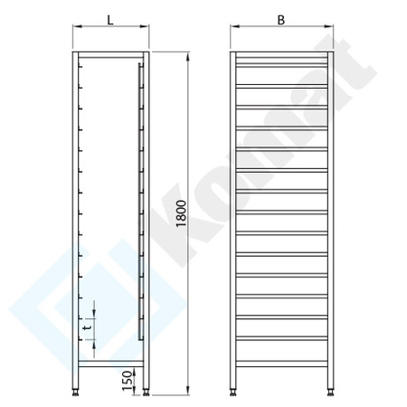 Regał na tace piekarnicze 470x610 mm, t=110 KRT-323