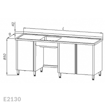 Stół ze zlewem 1-komorowym i dwoma szafkami Egaz E2130 2700x600x850 mm