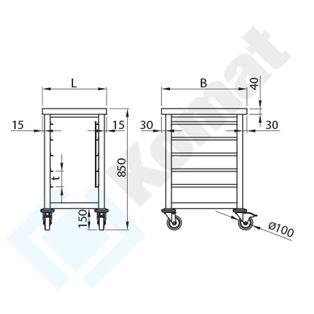 Regał jezdny na pojemniki GN 1/1 450x600 mm t=110 KRT-356