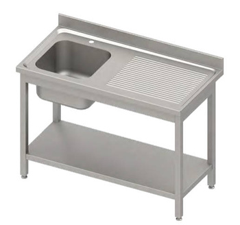 Stół ze zlewem 1-kom.(L),z półką 1000x600x850 mm skręcany, blat tłoczony,rant puszkowy 100x15x10