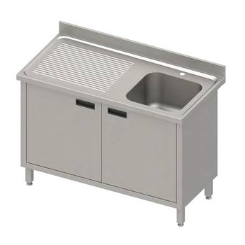 Stół ze zlewem 1-kom.(P),drzwi skrzydłowe 700x600x850 mm, blat tłoczony,rant puszkowy 100x15x10