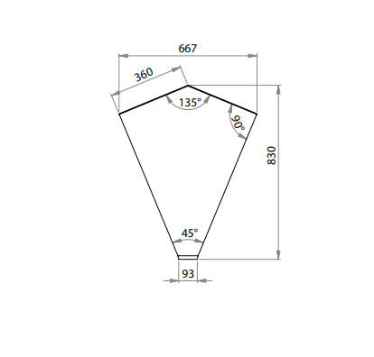 Stanowisko narożne, zabudowane, 45 stopni zewnętrzne 644x814x880 mm