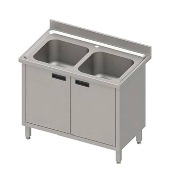 Stół ze zlewem 2-kom.,drzwi skrzydłowe 1000x600x850 mm, blat tłoczony,rant puszkowy 100x15x10