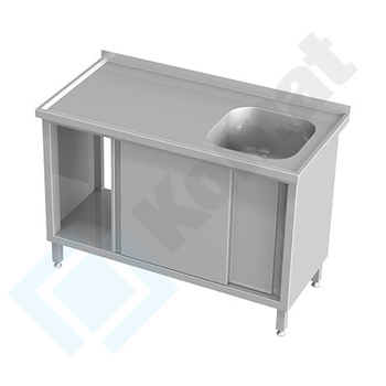 Stół ze zlewem i szafką z drzwiami suwanymi 1200x700 mm KST-103