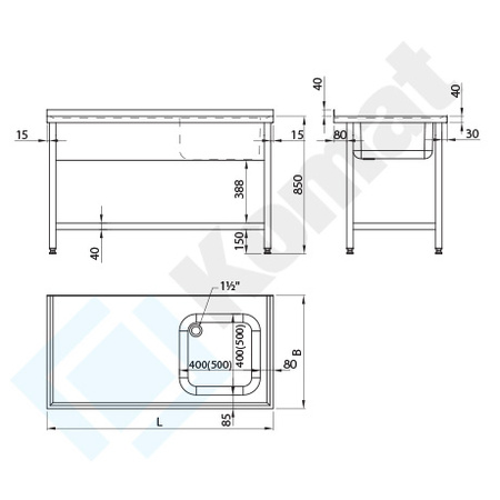 Stół ze zlewem i półką 1700x600 mm KST-102