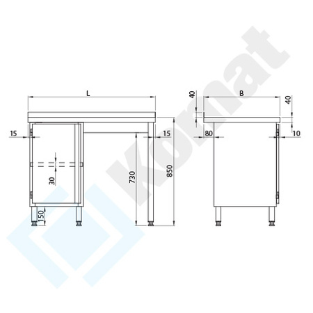 Stół przyścienny z szafką 1200x600 mm KST-032