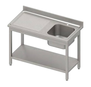 Stół ze zlewem 1-kom.(P),z półką 1200x600x850 mm skręcany, blat tłoczony,rant puszkowy 100x15x10