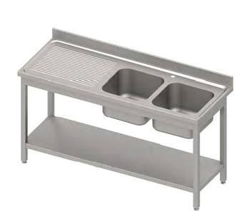 Stół ze zlewem 2-kom.(P),z półką 1300x700x850 mm skręcany, blat tłoczony,rant puszkowy 100x15x10