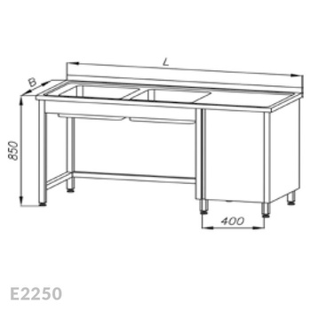 Stół ze zlewem 2-komorowym i szafką Egaz E2250 1400x600x850 mm
