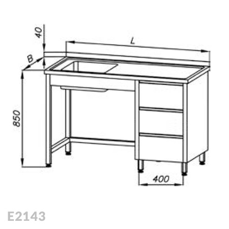 Stół ze zlewem 1-komorowym i blokiem trzech szuflad Egaz E2143 2000x700x850 mm