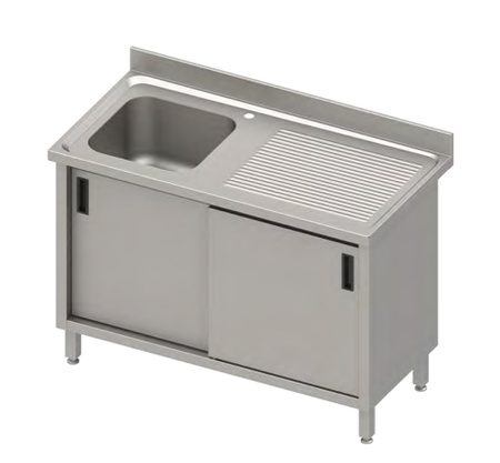 Stół ze zlewem 1-kom.(L),drzwi suwane 1800x600x850 mm, blat tłoczony,rant puszkowy 100x15x10