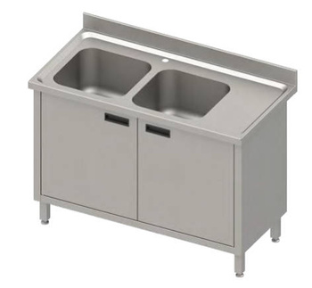 Stół ze zlewem 2-kom.(L),drzwi skrzydłowe 1400x700x850 mm, blat tłoczony,rant puszkowy 100x15x10