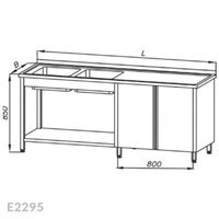 Stół ze zlewem 2-komorowym, szafką, drzwi uchylne i półką Egaz E2295 2100x700x850 mm
