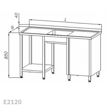 Stół ze zlewem 1-komorowym szafką i półką Egaz E2120 2400x600x850 mm