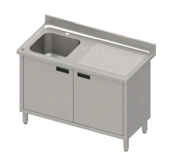 Stół ze zlewem 1-kom.(L),drzwi skrzydłowe 900x700x850 mm, blat tłoczony,rant puszkowy 100x15x10