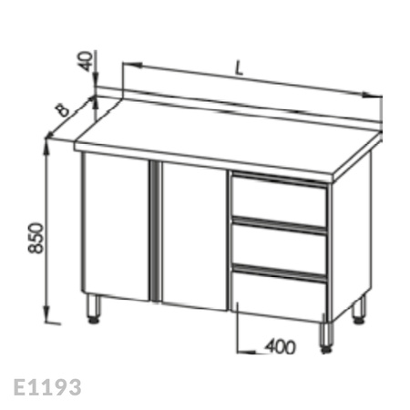 Stół roboczy z szafką, drzwi uchylne i blokiem 3-ch szuflad Egaz E1193 1600x700 mm